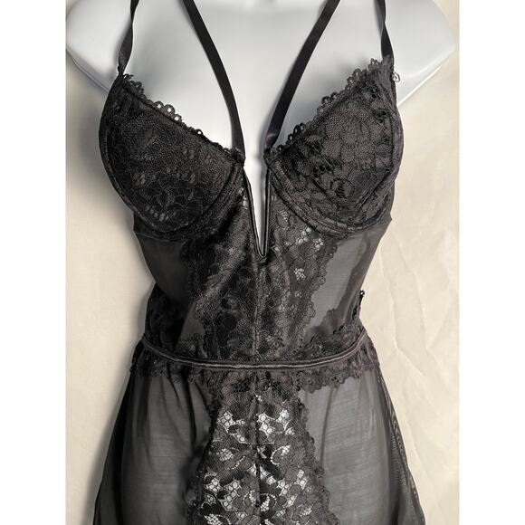 Lovehoney Black Lace Babydoll Garter Lingerie Plus Size 1X 2X Sheer - Picture 2 of 6